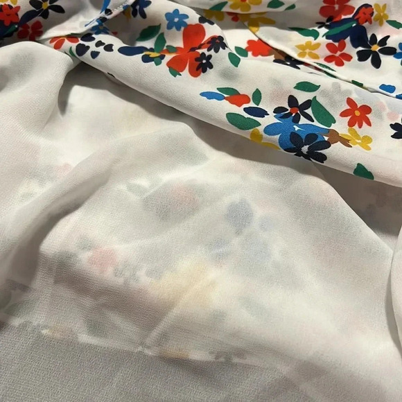 Kate Spade White Chiffon Sailing Floral Print Ruffle Blouse Shirt Top Size XS - Picture 12 of 15